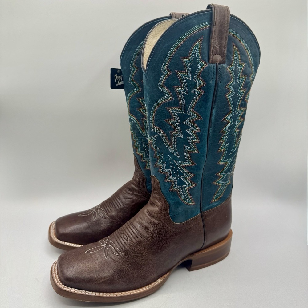 Tony Lama Camarillo Boots Men's Size 8.5 D Brown Leather Blue
